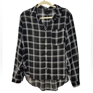 Lumiere Black and White Sheer Long Sleeve Cuffed Sleeve Button Down Shirt size L